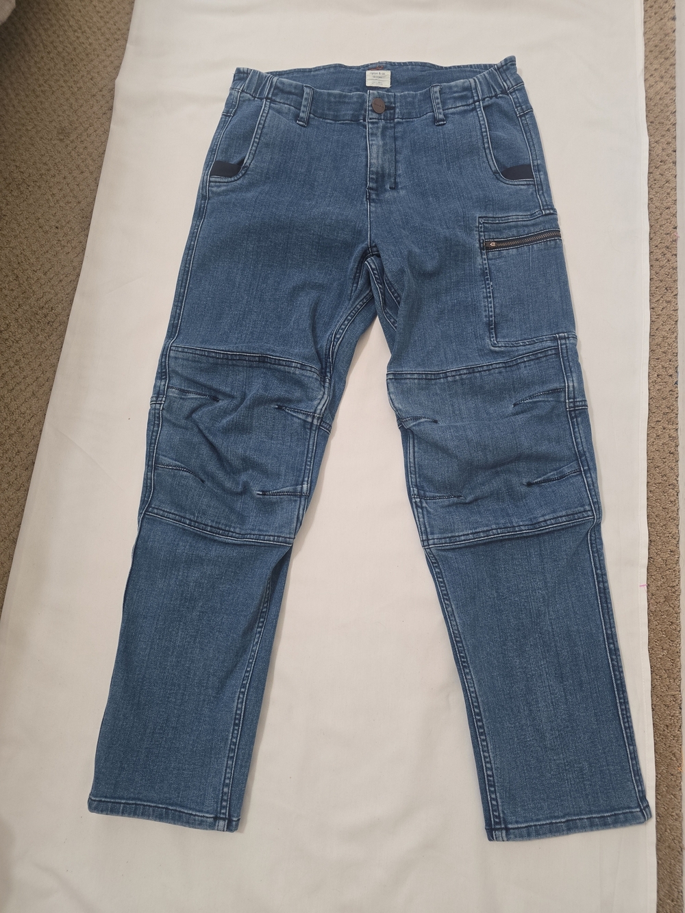 Men's Denim-Style Blue Cargo Pants with Utility Pockets